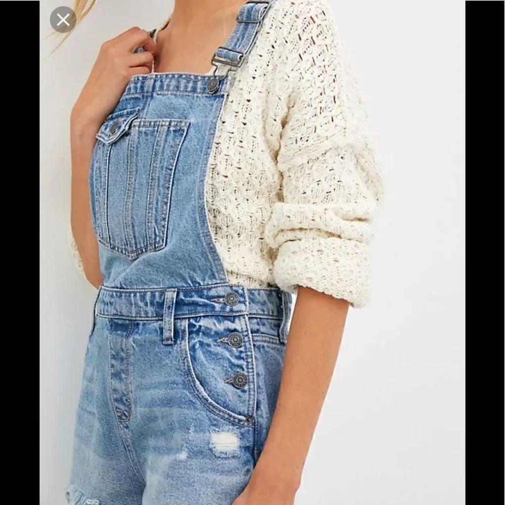 Hidden Frayed Denim Short Overalls - Picture 5 of 13